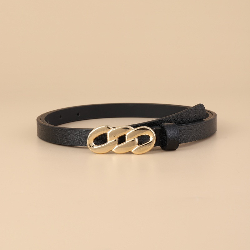 Ремінь жіночий із золотистою пряжкою. Вузький пояс з екошкіри, стильний аксесуар до плаття, джинсів, спідниці, фото 1