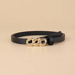 Ремінь жіночий із золотистою пряжкою. Вузький пояс з екошкіри, стильний аксесуар до плаття, джинсів, спідниці