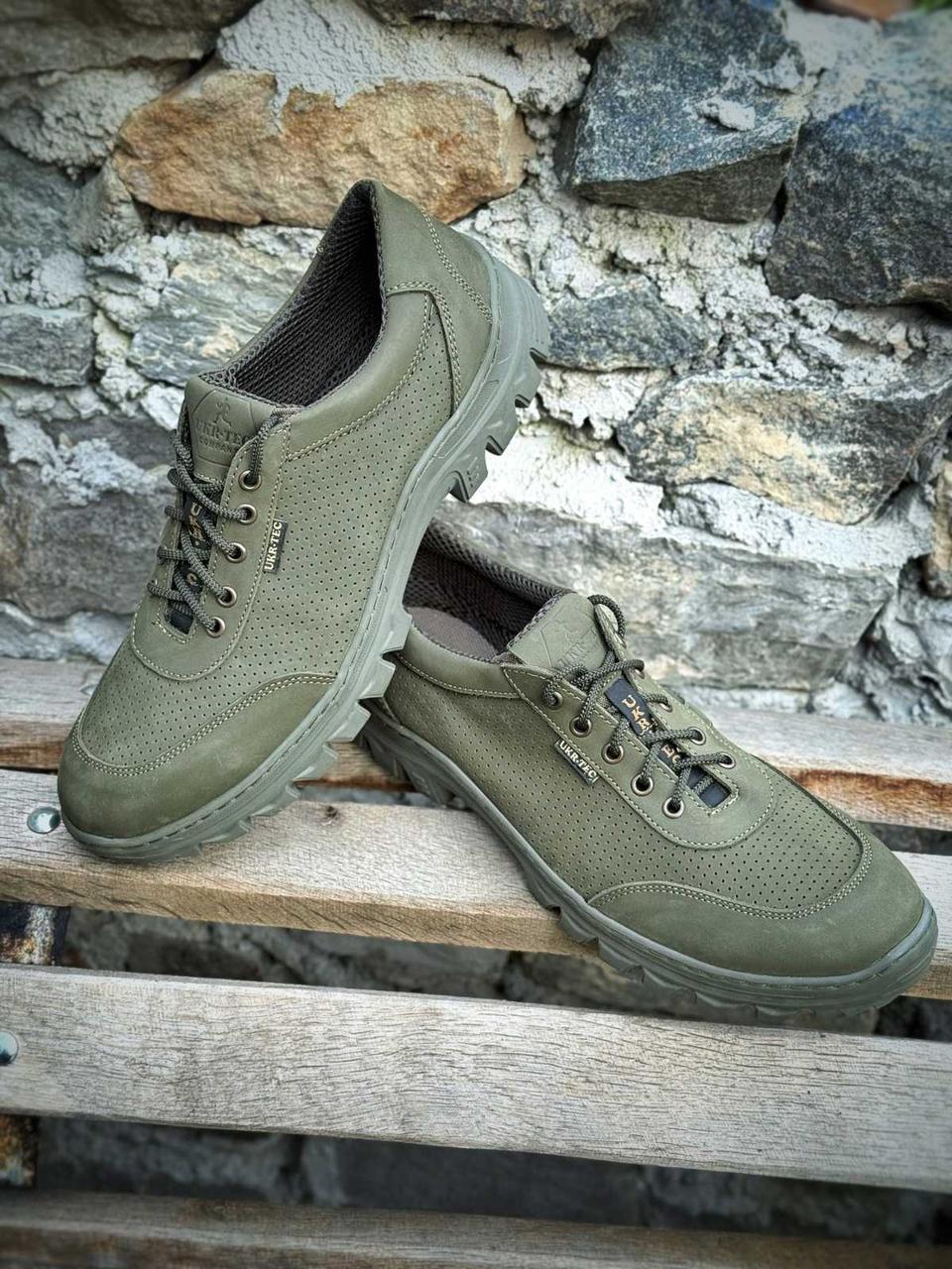 Кросівки з перфорованої шкіри олива 47-49рр., фото 1