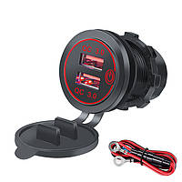 Врізна USB розетка для авто з швидкою зарядкою (QC 3.0), Червоний