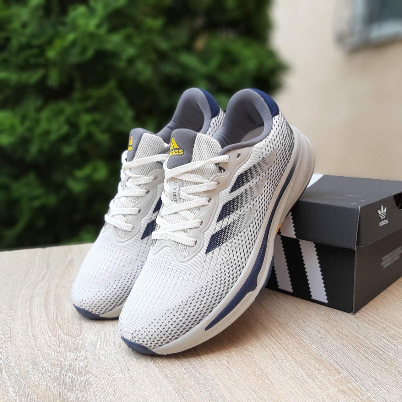 Бежеві Літні текстильні Чоловічі кросівки Adidas Supernova Stride бежеві з синім, фото 1