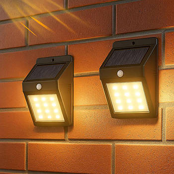 Комплект 2шт Вуличний фасадний світильник на сонячній батареї / Садовий LED світильник на сонячній панелі