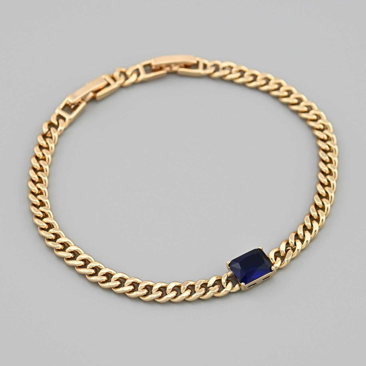 Браслет Россана 48031 ширина 4 мм сині фіаніти позолота 18К довжина 17+2, фото 1