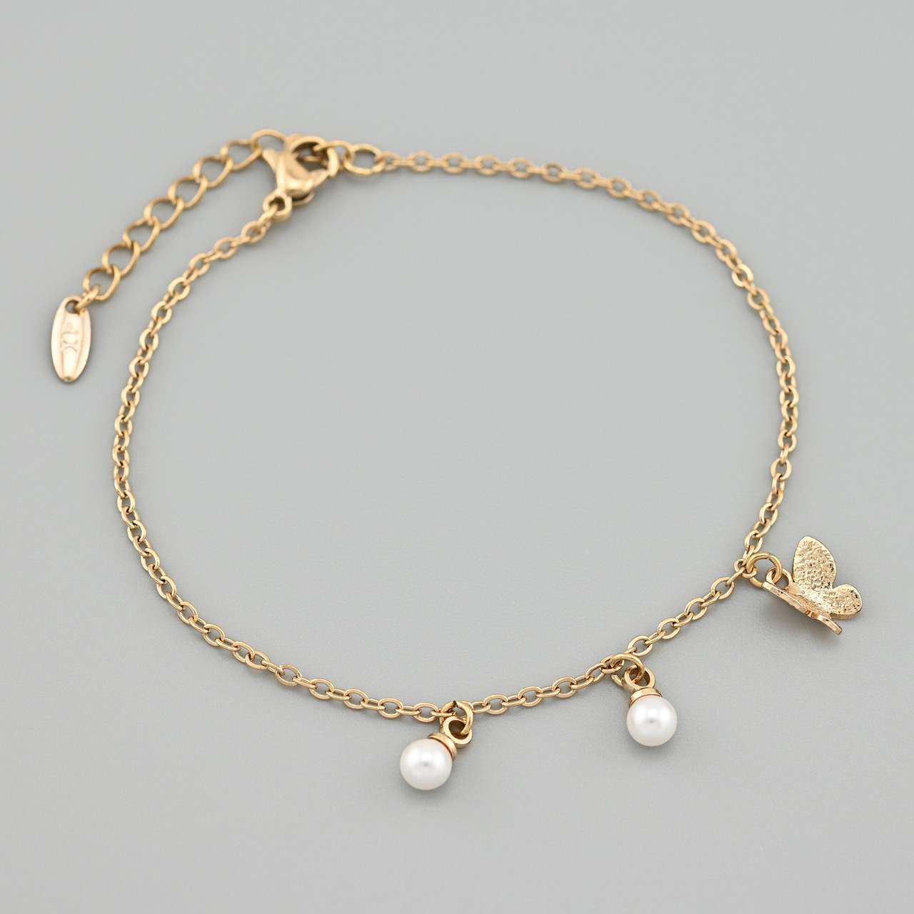 Браслет Метелик 53684 ширина 1.5 мм штучні перли позолота 18К довжина 17+3, фото 1