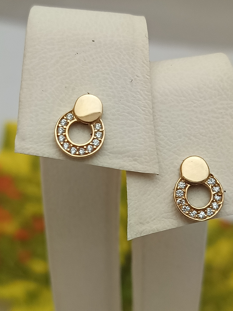 Золоті сережки пусети з цирконієм, фото 1