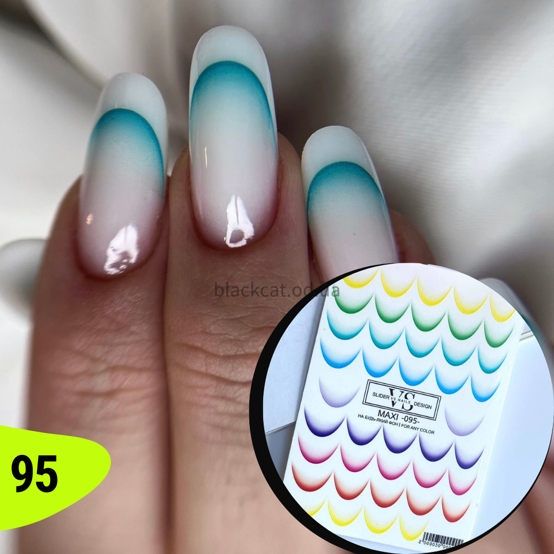 Слайдер дизайн для декору нігтів френч жовтий, зелений, бірюзовий, блакитний, фіолетовий, рожевий VS-nails №095, фото 1