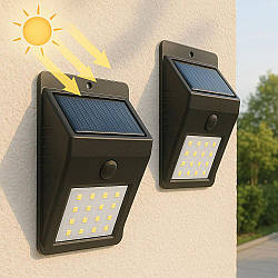 Комплект 2шт Вуличний LED ліхтар із сонячною панеллю, 20LED / Настінний світлодіодний світильник