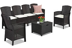 Комплект техноротанга з подовженим диваном Lido Coffee Box Max 6 коричневий Bica 64170