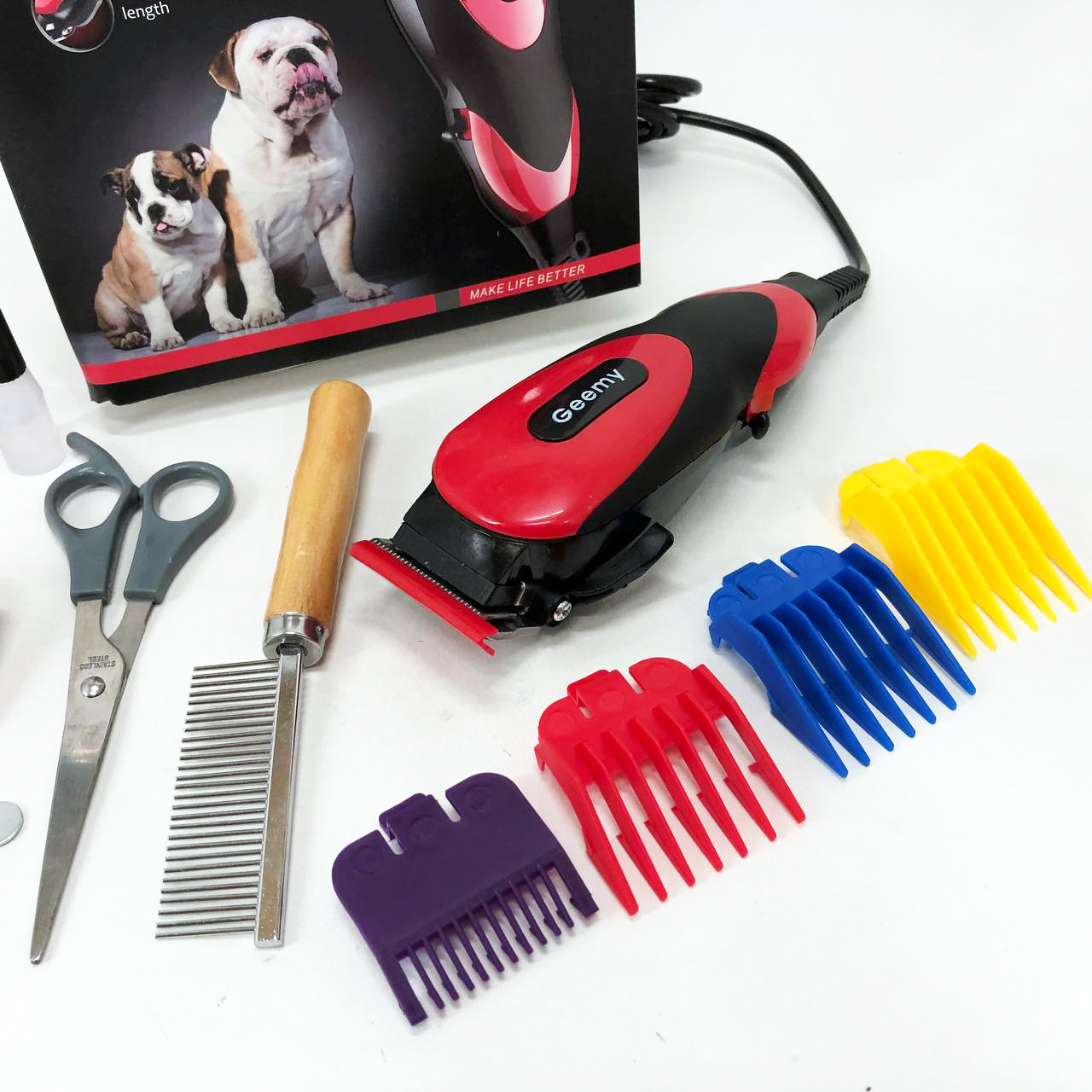 Машинка Gemei GM-1023 для стрижки тварин з 4 насадками для будь-якого типу вовни + ножиці та гребінець, фото 1