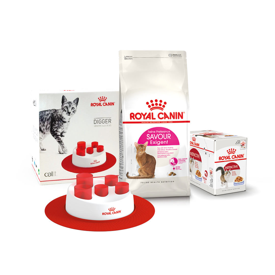 Корм для котів ROYAL CANIN EXIGENT SAVOUR 2кг + Вологий корм INSTINCTIVE 12 шт + інтерактивна годівниця