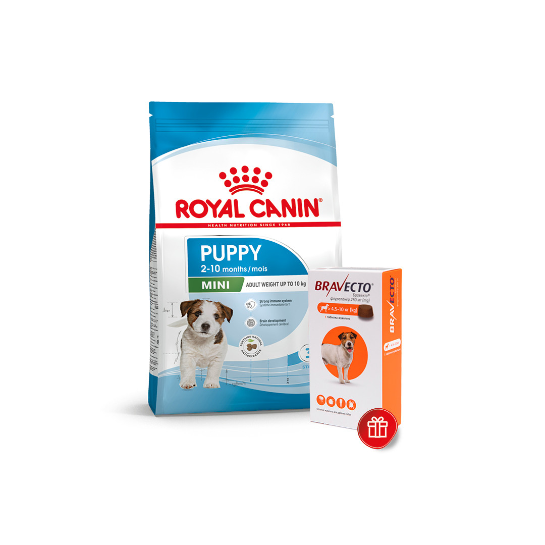 Корм для цуценят малих порід ROYAL CANIN MINI PUPPY 8 кг + Bravecto у подарунок