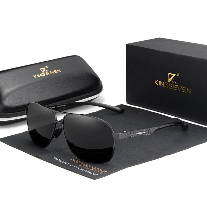 Поляризовані сонцезахисні окуляри з футляром KINGSEVEN N7188 Black Gray Алюміній