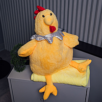 Іграшка-плед Курочка 3в1 жовта 45 см, універсальна м'яка іграшка з пледом усередині 100×150 см