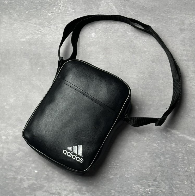 Чоловіча шкіряна сумка барсетка Adidas чорна через плече Адідас месенджер, фото 1