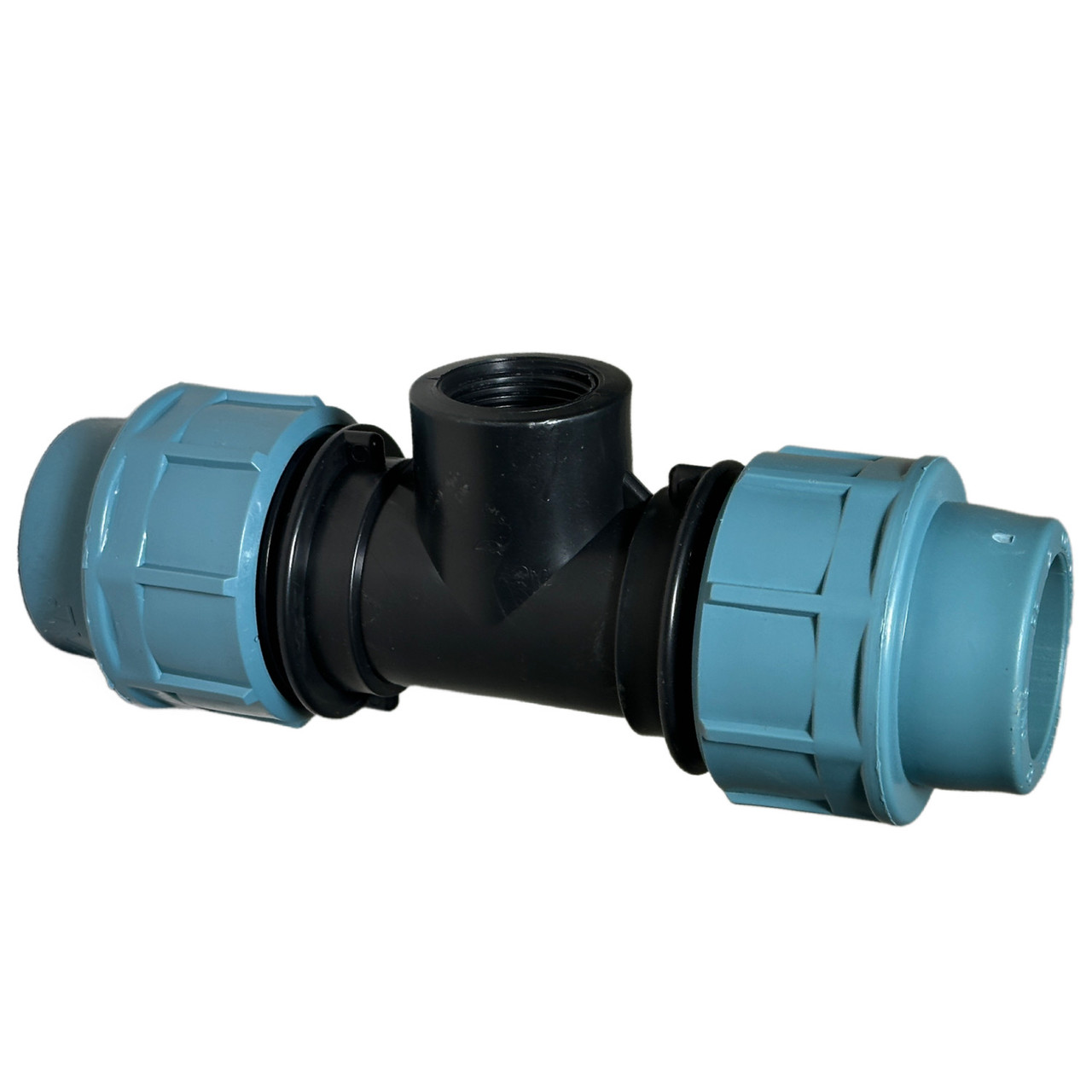 Трійник затискний 90х3"х90 з внутрішньою різзю для поліетиленової труби, фото 1