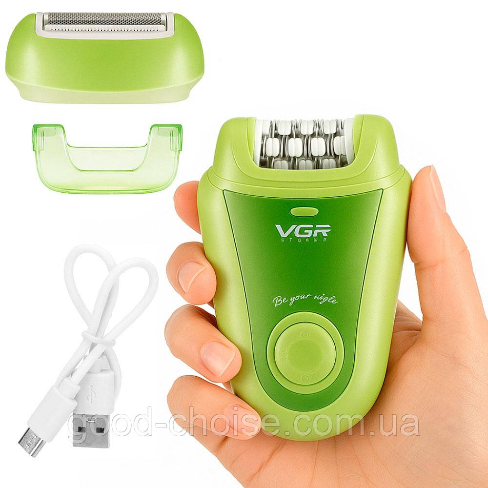 Акумуляторний епілятор + 2 насадки, USB, V-758 / Електроепілятор / Електробритва жіноча / Депілятор для ніг
