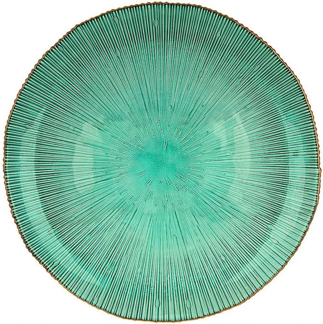 Тарілка обідня скляна Fleur Ø21см смарагдова із золотою облямівкою (BD-992-175), фото 1