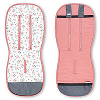 Дитячий універсальний двосторонній матрасик вкладиш у візочок  коляску із натуральних дихаючих тканин Квіти/Рожевий