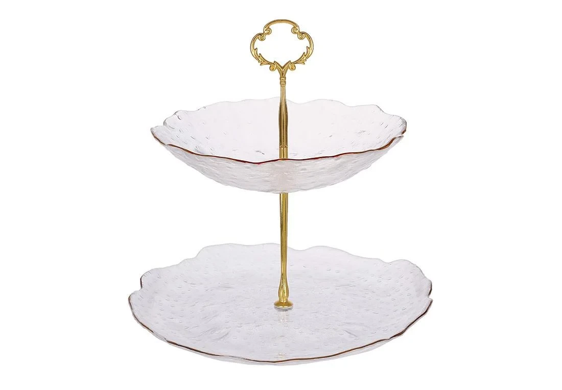 Фруктовниця BonaDi скляна двоярусна із золотим обідком 24.5 см (992-170), фото 1