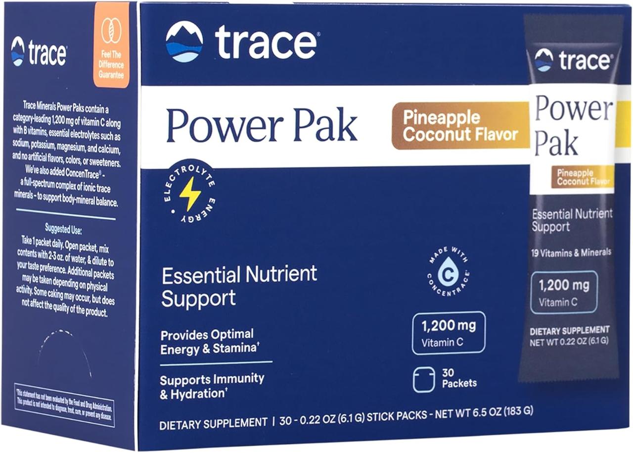 Trace Minerals Power Pak Pineapple Coconut / Вітамін C + електроліти + мультивітаміни Ананас і Кокос 30 саше