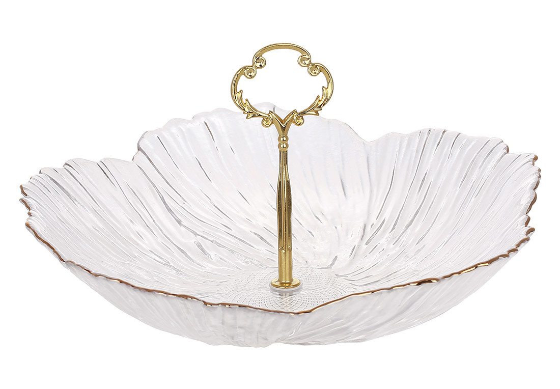 Цукерниця скляна із золотим обідком Flower D25.5*6см, фото 1