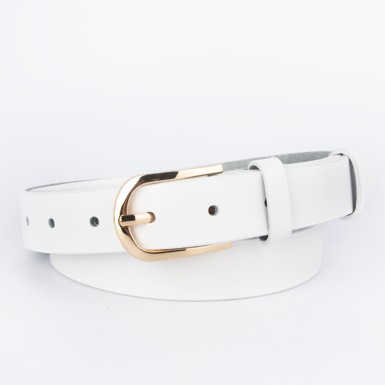 Ремінь шкіряний жіночий HC-2554 білий із золотою пряжкою (125 см)