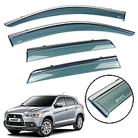 Дефлекторы окон Defl на Mitsubishi ASX 2010-2017 Ветровики с хром полоскою Дефл на Митсубиси АСХ
