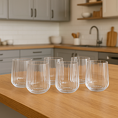 Набір склянок 450 мл LUGI 6 шт, низькі скляні ребристі, для води, соку, коктейлів, HoReCa, прозорі