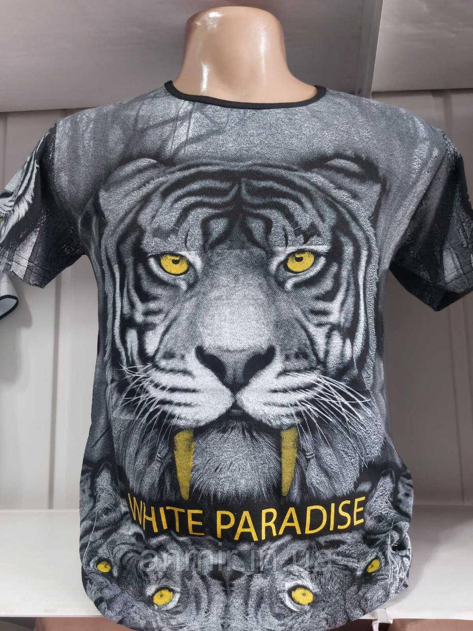 Чоловіча трикотажна футболка PARADISE-ТИГР норма 42-48, колір сірий