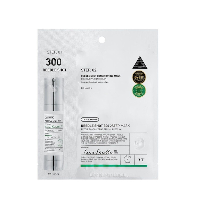 Зміцнювальна тканинна маска з мікроголками для обличчя VT Cosmetics Reedle Shot 300 2Step Mask 26,5g, фото 1