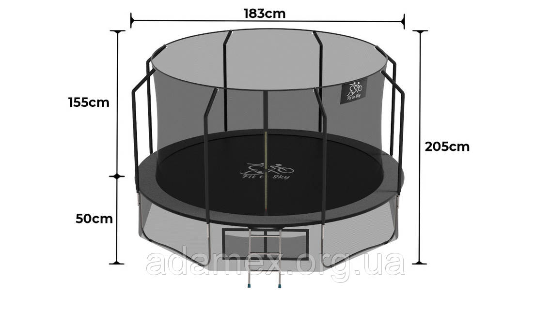 Батут Fit To Sky 183 см із внутрішньою сіткою та драбинкою