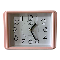 Будильник No8083 прямокутний 13,5*10*4 см персиковий, Аналоговий будильник з дзвінком