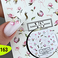 Слайдер дизайн для декору нігтів банти, бантики, квіти, півонії, рожеві VS-nails №163