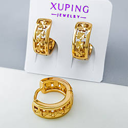 Сережки Ажурні без каміння, медсплав Xuping позолота 18K