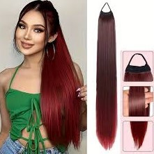 Штучний хвіст рівний шинйон на резинці Бургундія - 70 см, фото 1