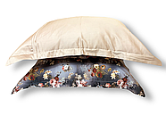 Постільна білизна Королева Ночі (Сатин Premium) | Полуторний комплект | 50х70 | Квіти на сірому та бежевому, фото 4