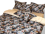 Постільна білизна Королева Ночі (Сатин Premium) | Полуторний комплект | 50х70 | Квіти на сірому та бежевому, фото 2