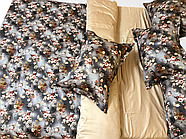 Постільна білизна Королева Ночі (Сатин Premium) | Полуторний комплект | 50х70 | Квіти на сірому та бежевому, фото 3