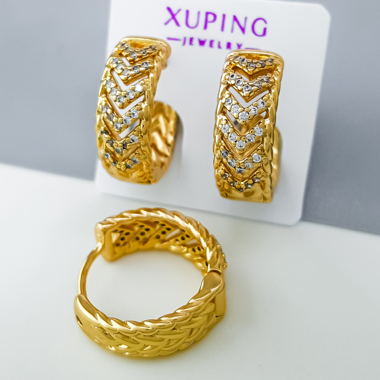 Сережки Колосок з розсипом каміння, медсплав Xuping позолота 18K
