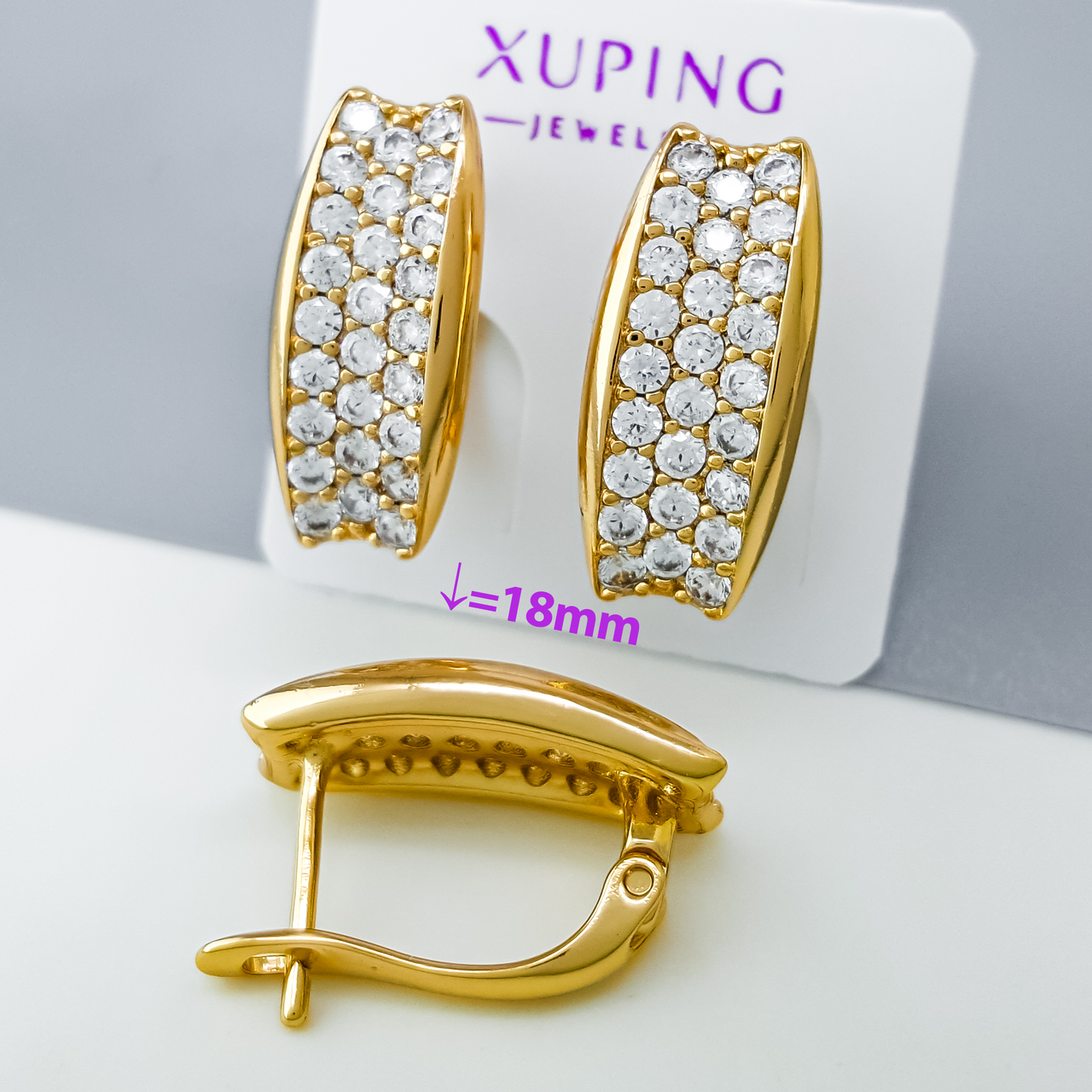 Сережки Класика, інкрустація цирконієм, англ.замок, медсплав Xuping позолота 18K