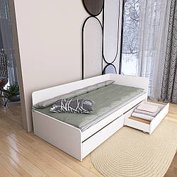 Стильне сучасне біле односпальне ліжко 800 в спальню дитячу для підлітка хлопчика дівчинки з висувними ящиками 80*190 см Еверест