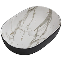 Раковина накладна MIXXUS PREMIUM ELLIPSE-0105 MARBLE-BLACK овальна, глянцева, мармуровий колір