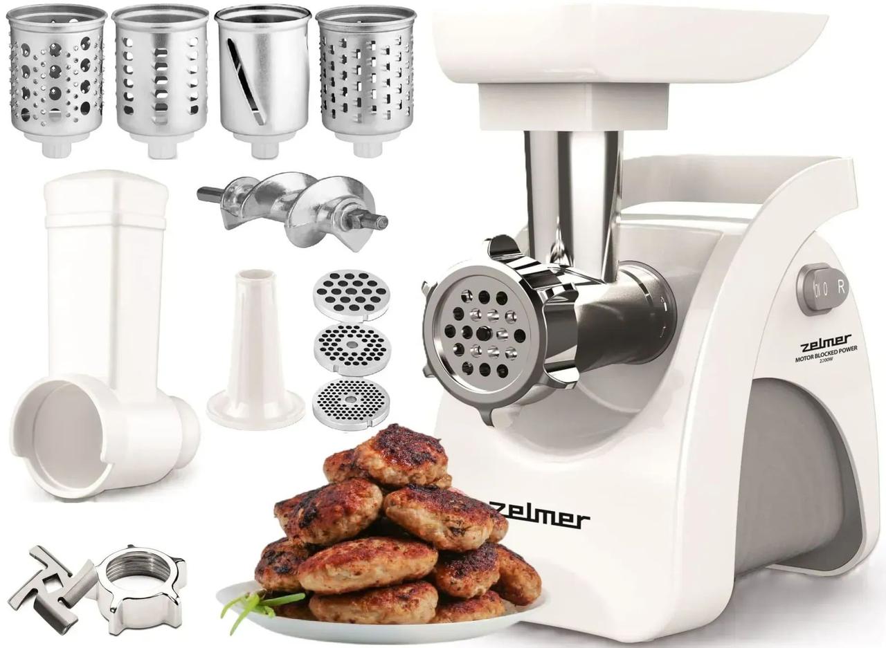 М'ясорубка потужна Zelmer ZMM9802B (2200 Вт, 3.0 кг/хв + шатківниця + ковбаси)