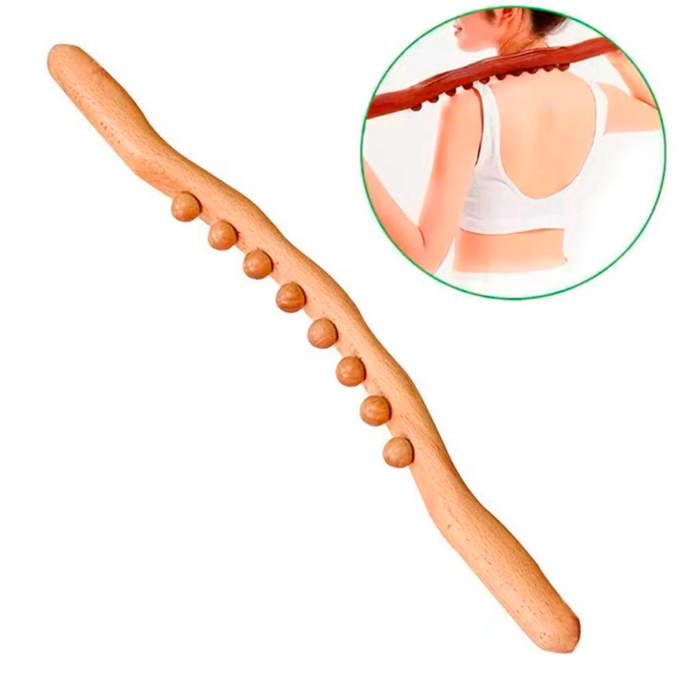 Массажер Гуаша Світлий бук, 8 масажних точок з натурального дерева для масажу всього тіла, фото 1
