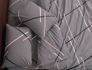 Двоспальний набір із геометричним принтом постільної білизни 180*220 з Бязі Gold сірий бавовняний, Черешенька™, фото 2