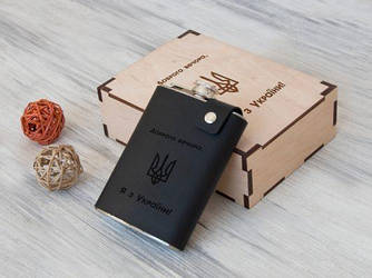 Патріотична шкіряна фляга з написом «Доброго вечора, я з України» LFL-0032