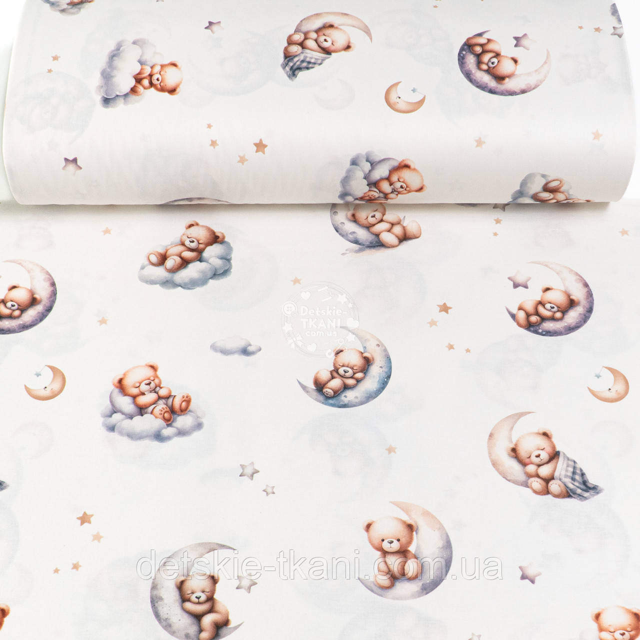 Ранфорс digital з цифровим друком "Ведмедик на місяці вкритий пледиком", №5618, фото 1