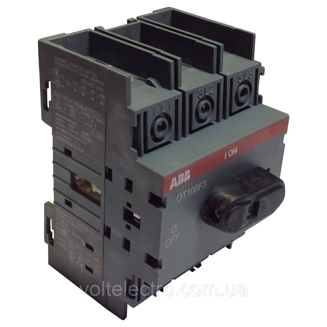 Вимикач-роз'єднувач OT100F3 3P 100А розривний (1-0) на DIN-рейку з рукояткою, ABB, фото 1
