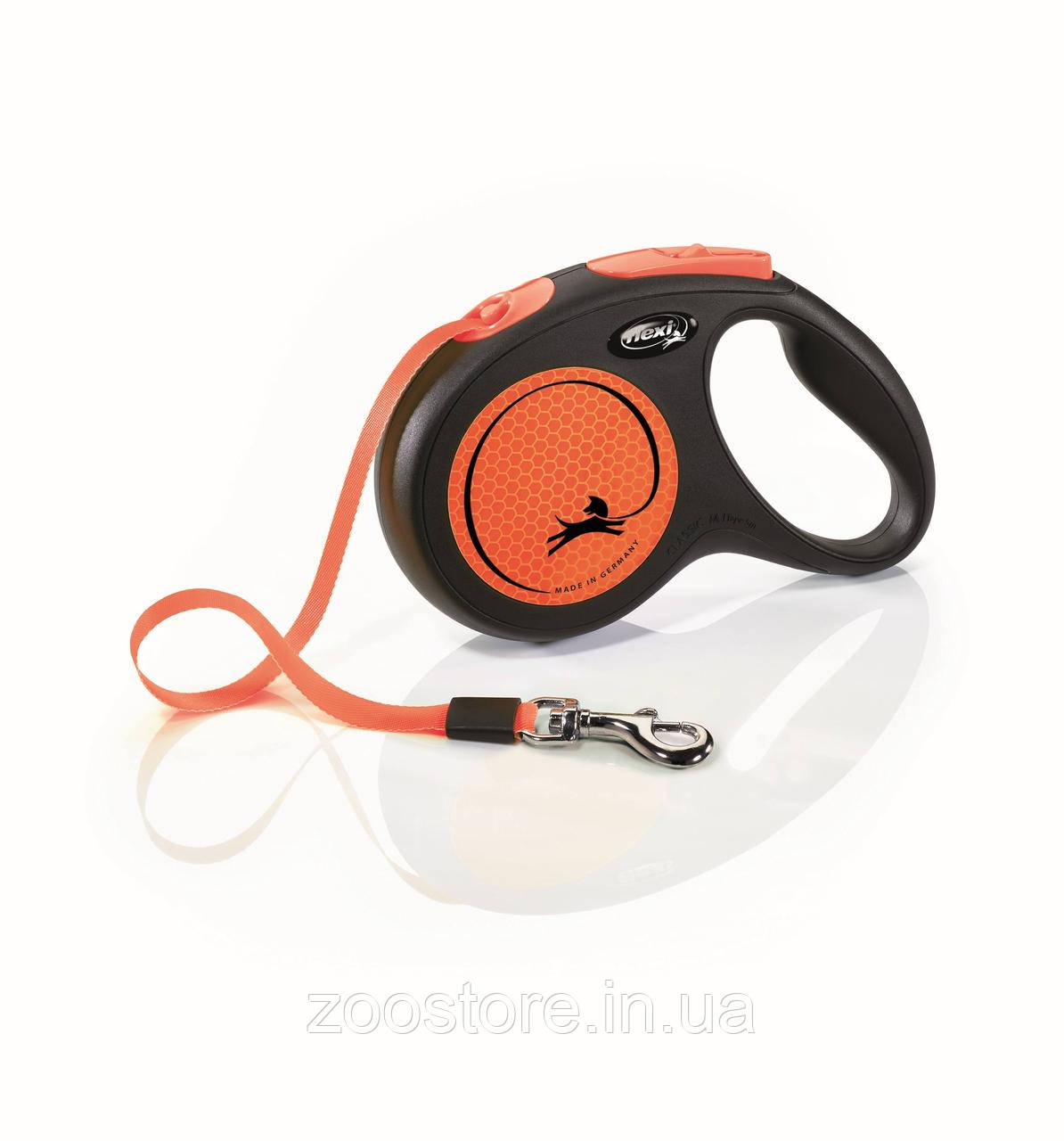 Повідець-рулетка Flexi для собак New Neon стрічка помаранчева розмір S 5 м/ 15 кг, фото 1