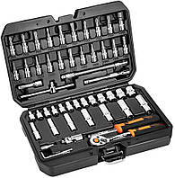Набір інструментів Neo Tools, Набір торцевих головок, 73шт, 1/2", 1/4", CrV, кейс